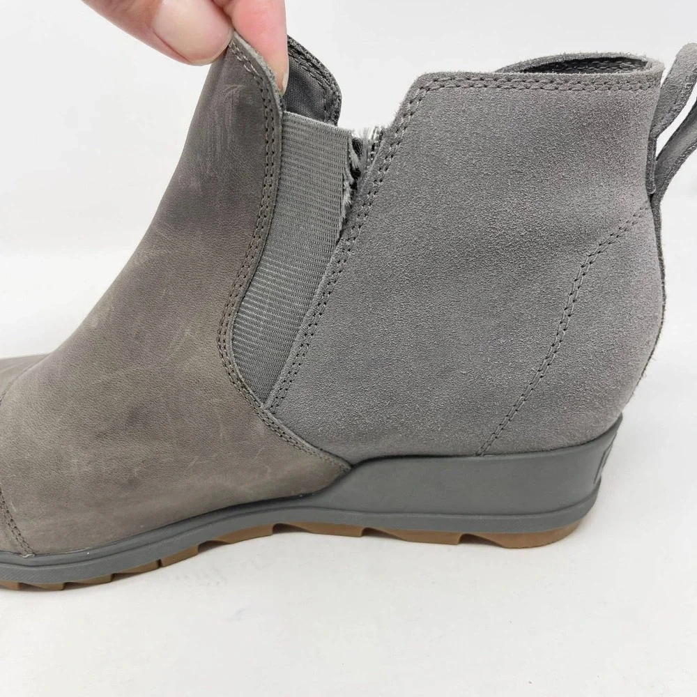 Sorel Evie Low Wedge Snow Bootie Womens 11 Gray Leather Pull On Casual READ‎